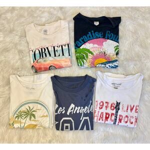 Juniors Large Graphic Tee Bundle Lot of 5 Y2K Beach LA Corvette